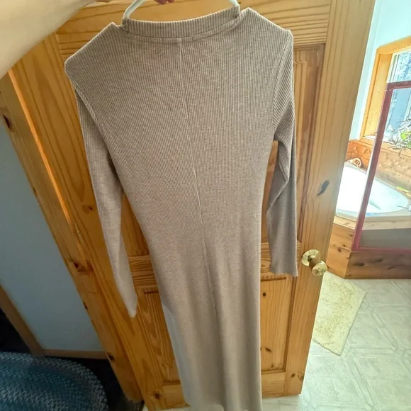 Mocha Ribbed Knit Side Slit Maternity Midi Dress - Picture 2 of 3